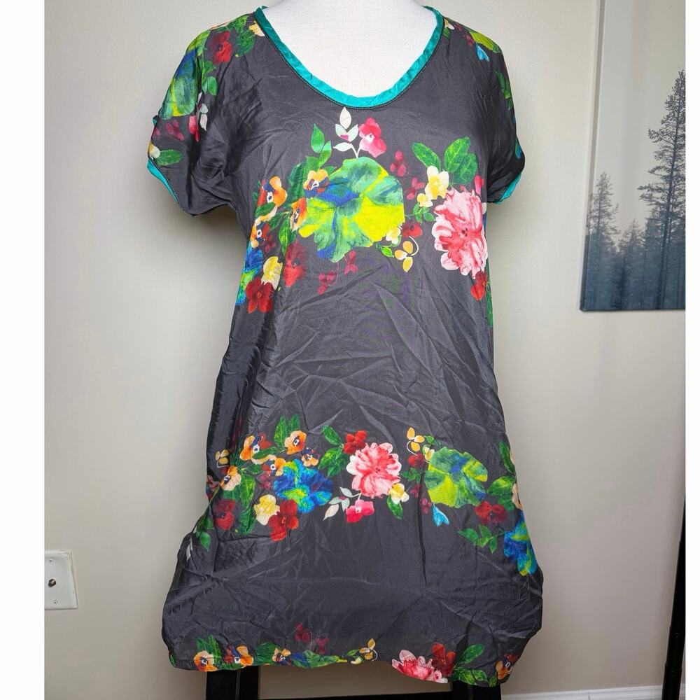 Boho Chic Johnny Was 100% Silk Floral Dress Size Small